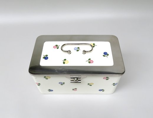 Art Nouveau German Ceramic Chrome-Plated Baisage Box with Spreading Flowers from Wmf-EY-1113288