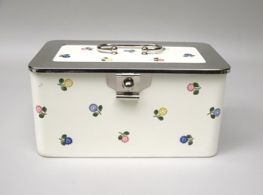 Art Nouveau German Ceramic Chrome-Plated Baisage Box with Spreading Flowers from Wmf-EY-1113288