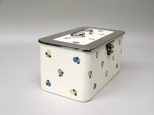 Art Nouveau German Ceramic Chrome-Plated Baisage Box with Spreading Flowers from Wmf-EY-1113288