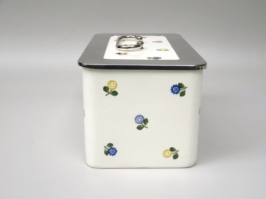 Art Nouveau German Ceramic Chrome-Plated Baisage Box with Spreading Flowers from Wmf-EY-1113288