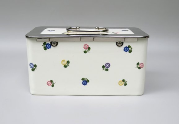 Art Nouveau German Ceramic Chrome-Plated Baisage Box with Spreading Flowers from Wmf-EY-1113288