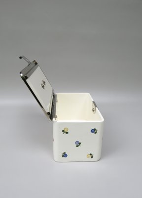 Art Nouveau German Ceramic Chrome-Plated Baisage Box with Spreading Flowers from Wmf-EY-1113288