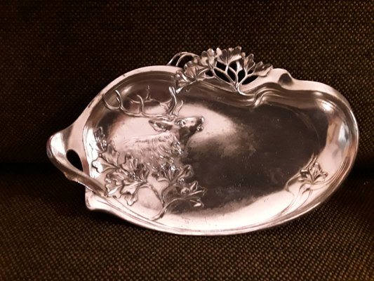 Art Nouveau German Silver Plated Pewter Business Card Tray-HOI-571942