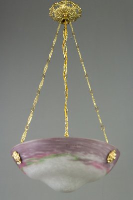 Art Nouveau Glass Bowl Ceiling Lamp, 1920s-KEG-820278