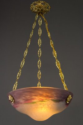 Art Nouveau Glass Bowl Ceiling Lamp, 1920s-KEG-820278