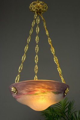 Art Nouveau Glass Bowl Ceiling Lamp, 1920s-KEG-820278