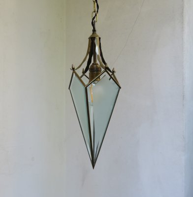 Art Nouveau Glass & Brass Ceiling Lamp-EY-847994