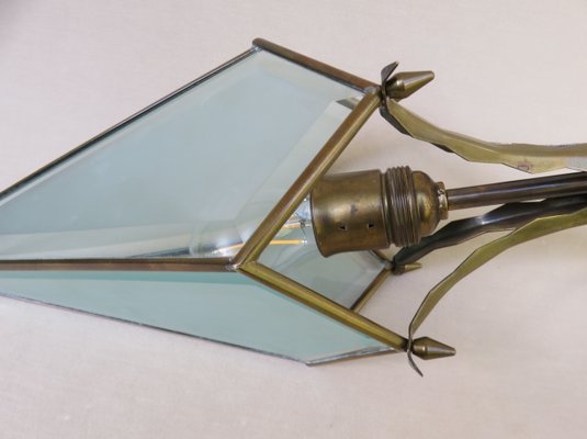 Art Nouveau Glass & Brass Ceiling Lamp-EY-847994