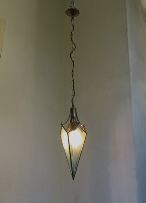 Art Nouveau Glass & Brass Ceiling Lamp-EY-847994