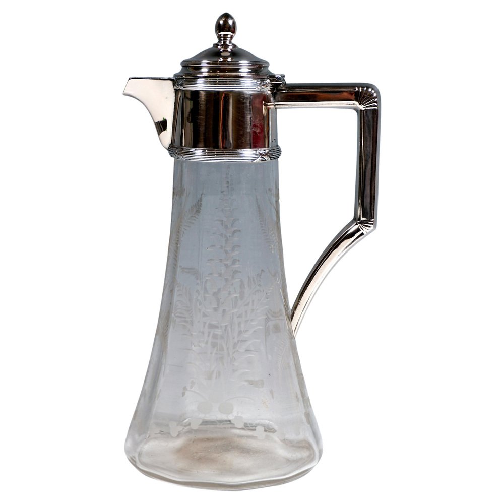 Art Nouveau Glass Carafe with Silver Fitting by Alexander Sturm, 1890s