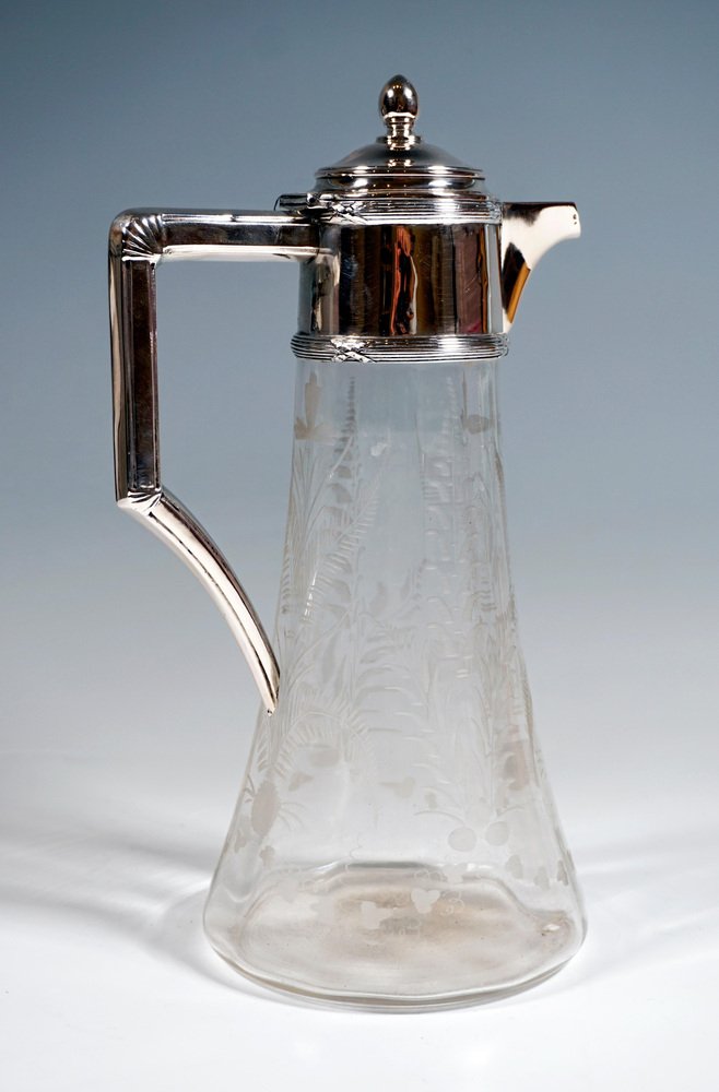 Art Nouveau Glass Carafe with Silver Fitting by Alexander Sturm, 1890s