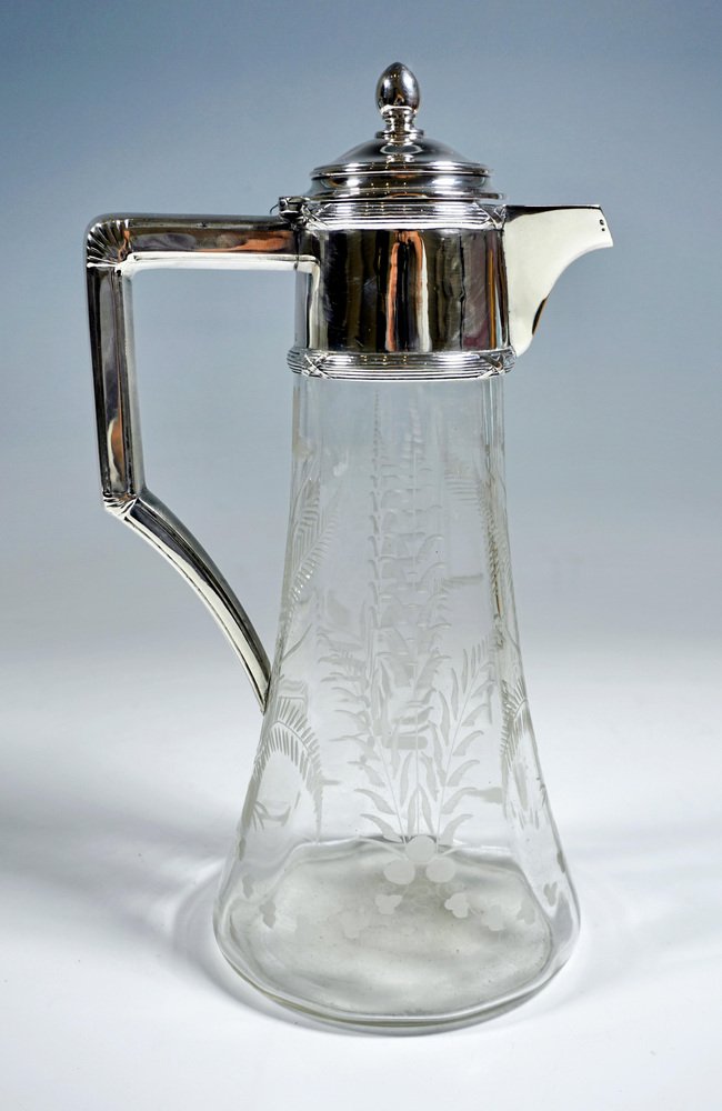 Art Nouveau Glass Carafe with Silver Fitting by Alexander Sturm, 1890s