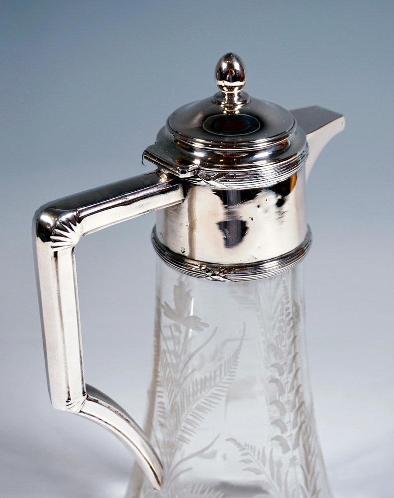 Art Nouveau Glass Carafe with Silver Fitting by Alexander Sturm, 1890s