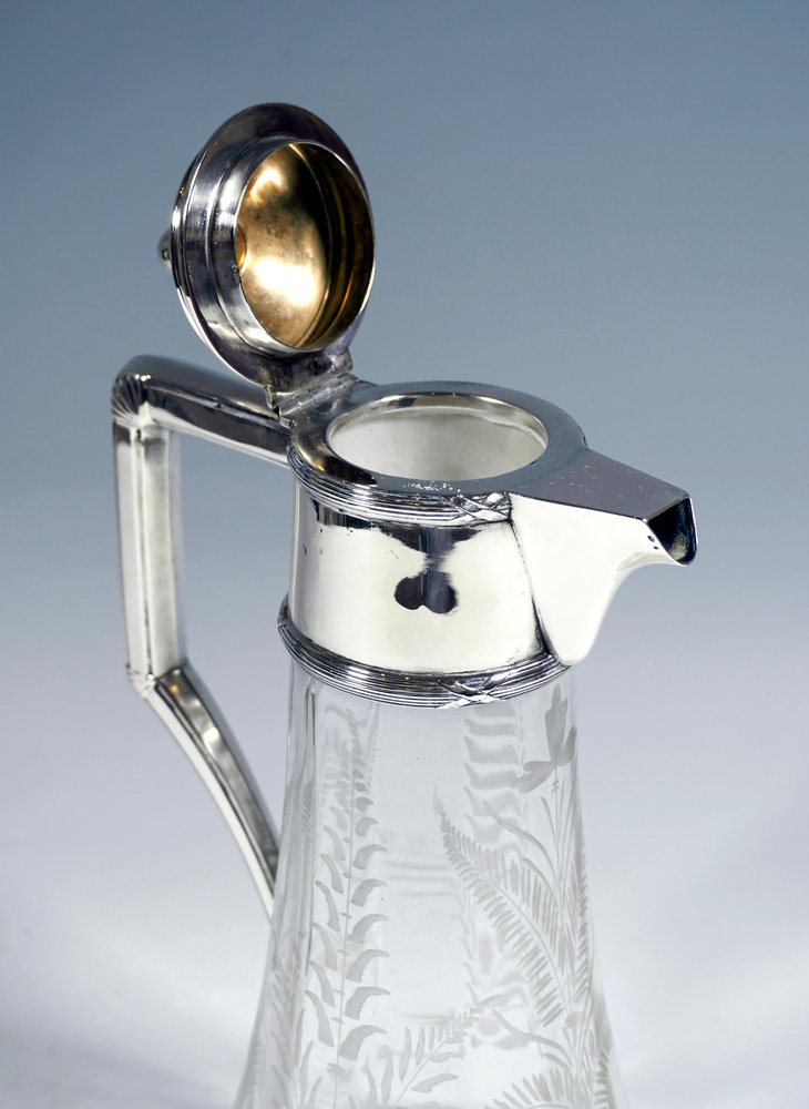 Art Nouveau Glass Carafe with Silver Fitting by Alexander Sturm, 1890s