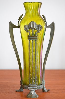 Art Nouveau Glass Vase with Bronze Mount-OV-1076107