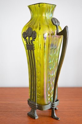 Art Nouveau Glass Vase with Bronze Mount-OV-1076107