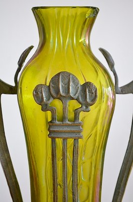 Art Nouveau Glass Vase with Bronze Mount-OV-1076107