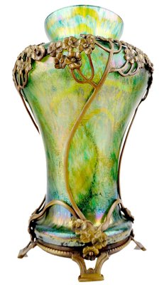 Art Nouveau Glass Vase with Bronze Overlay, 1900s-GUT-2033451