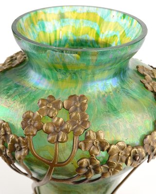 Art Nouveau Glass Vase with Bronze Overlay, 1900s-GUT-2033451