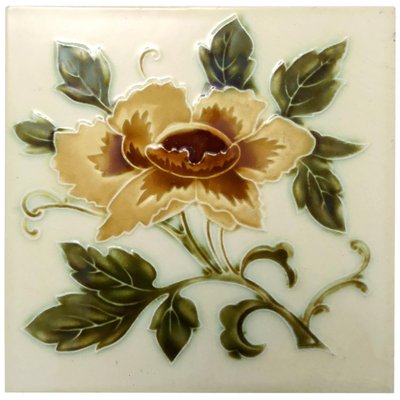 Art Nouveau Glazed Relief Tiles with Rose Pattern, 1930s-VDW-904907