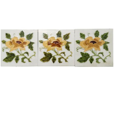 Art Nouveau Glazed Relief Tiles with Rose Pattern, 1930s-VDW-904907