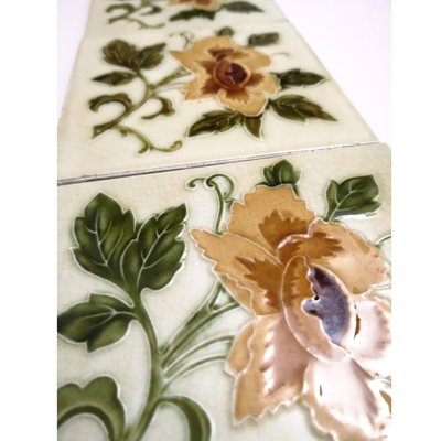 Art Nouveau Glazed Relief Tiles with Rose Pattern, 1930s-VDW-904907