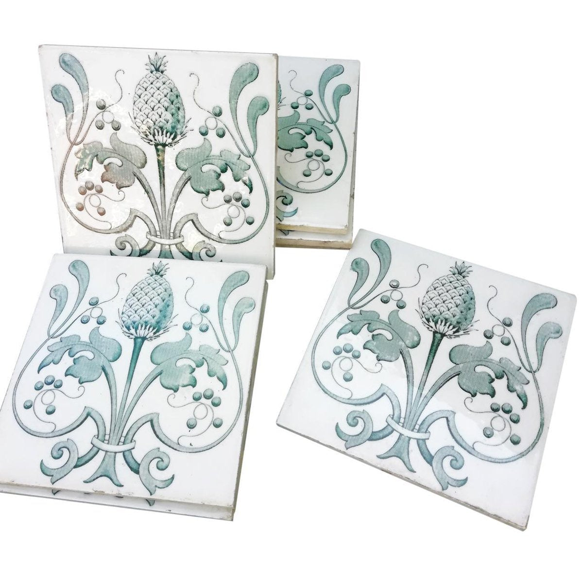 Art Nouveau Glazed Tiles, Belgium, 1920s, Set of 16