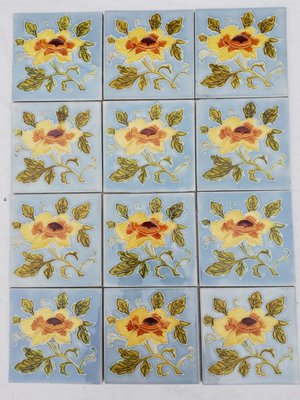 Art Nouveau Glazed Yellow Rose Tile from Belga, 1930s-VDW-1719586