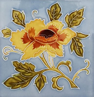 Art Nouveau Glazed Yellow Rose Tile from Belga, 1930s-VDW-1719586