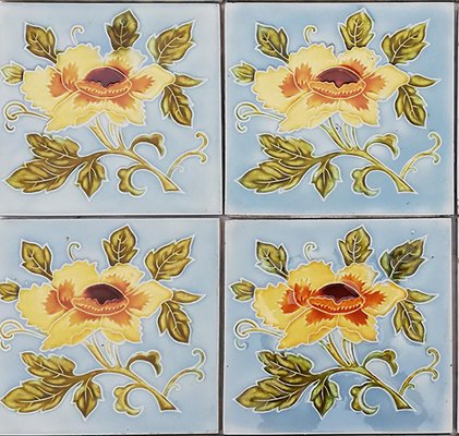 Art Nouveau Glazed Yellow Rose Tile from Belga, 1930s-VDW-1719586