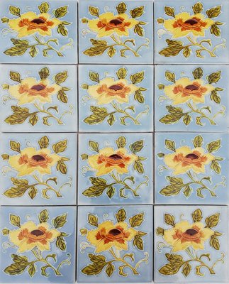 Art Nouveau Glazed Yellow Rose Tile from Belga, 1930s-VDW-1719586