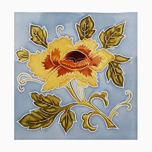 Art Nouveau Glazed Yellow Rose Tile from Belga, 1930s-VDW-1719586