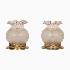 Art Nouveau Golden Metal and Murano Glass Table Lamps, 1920s, Set of 2-NJV-708563