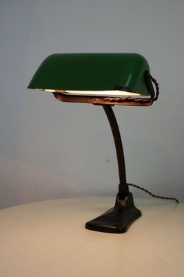 Art Nouveau Green and Black Bankers Lamp from LUX, 1920s-HGJ-711666