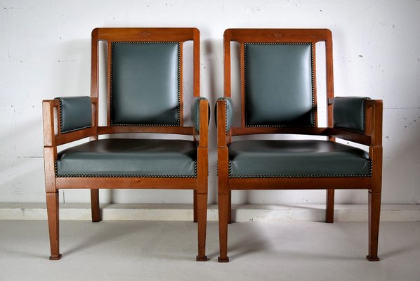 Art Nouveau Green and Brown Armchairs from H. Pander & Zn., Set of 2-IEI-727478