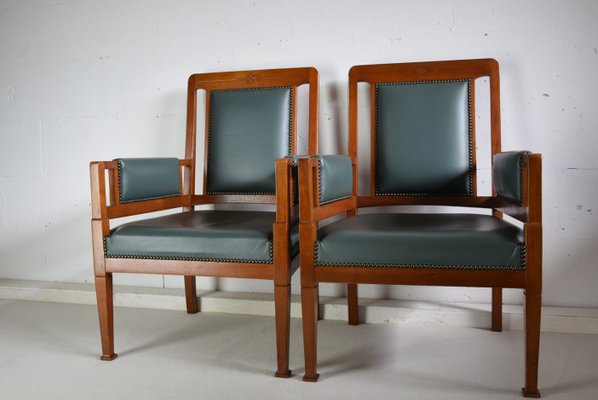 Art Nouveau Green and Brown Armchairs from H. Pander & Zn., Set of 2-IEI-727478