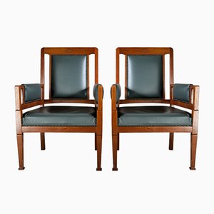 Art Nouveau Green and Brown Armchairs from H. Pander & Zn., Set of 2-IEI-727478