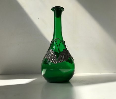 Art Nouveau Green Decanter in Glass and Pewter from Holmegaard, 1920s-LCR-946846