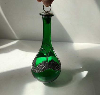 Art Nouveau Green Decanter in Glass and Pewter from Holmegaard, 1920s-LCR-946846