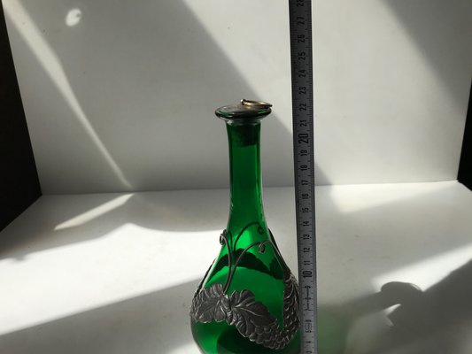 Art Nouveau Green Decanter in Glass and Pewter from Holmegaard, 1920s-LCR-946846