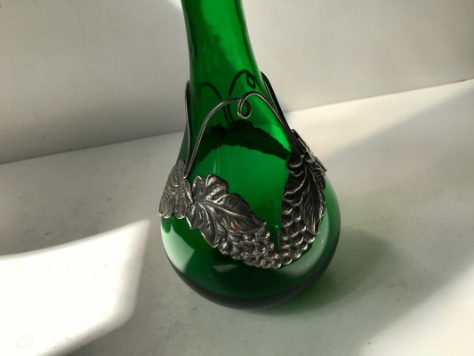 Art Nouveau Green Decanter in Glass and Pewter from Holmegaard, 1920s-LCR-946846