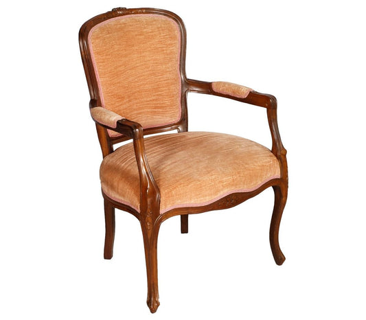 Art Nouveau Hand Carved Walnut and Pink Velvet Armchair, 1910s