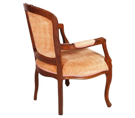 Art Nouveau Hand Carved Walnut and Pink Velvet Armchair, 1910s-NJV-715175