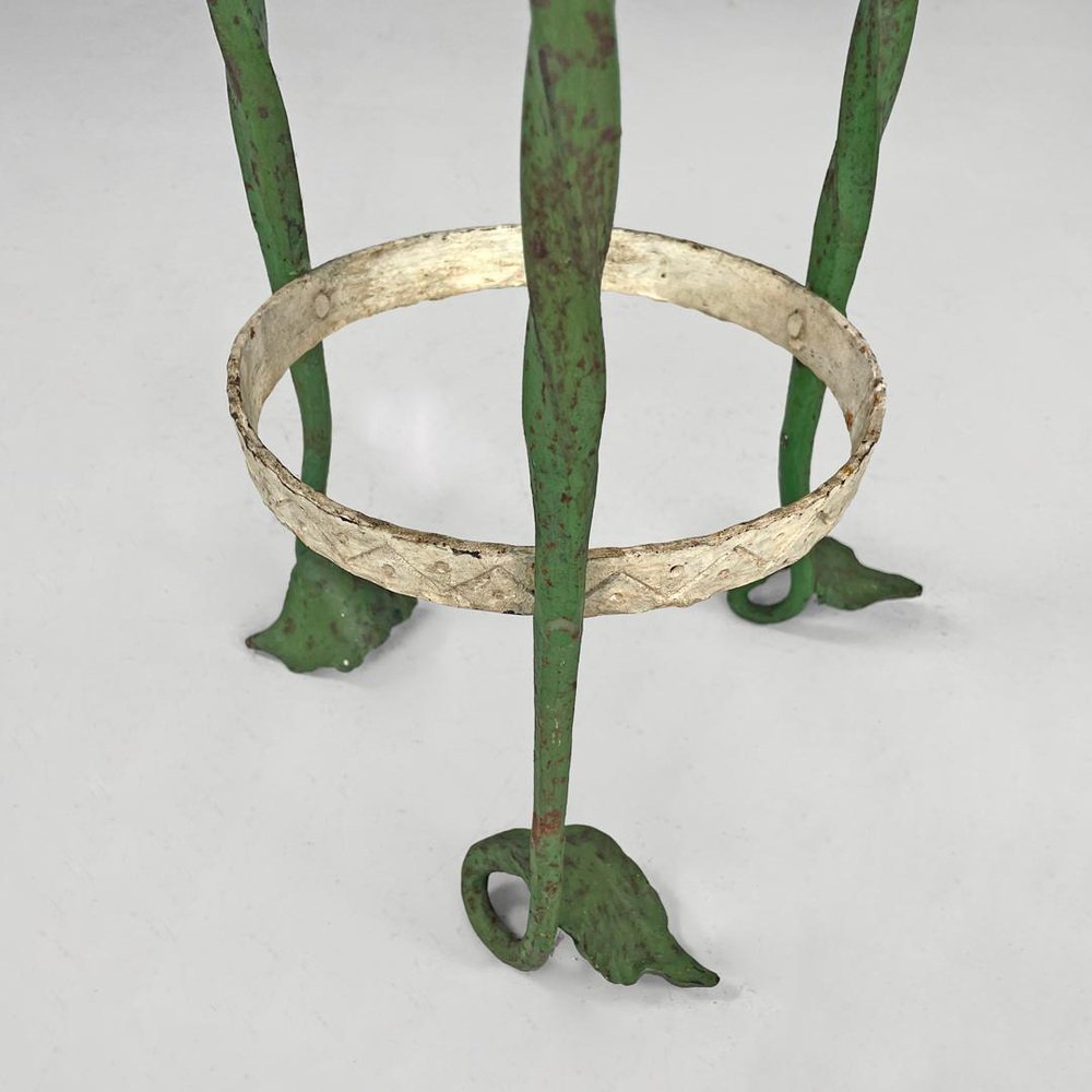 Art Nouveau Italian Green Wrought Iron Vase Holder with Decorative Dragons, 1900s