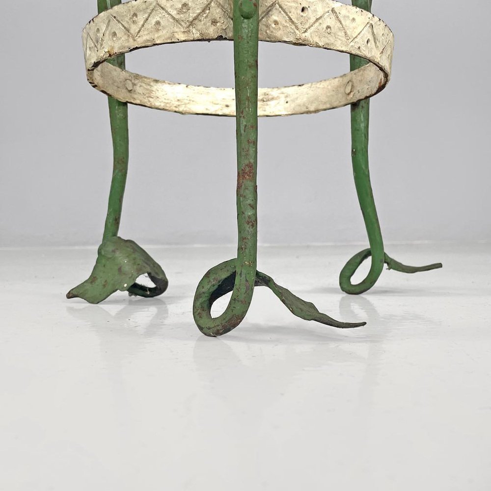 Art Nouveau Italian Green Wrought Iron Vase Holder with Decorative Dragons, 1900s