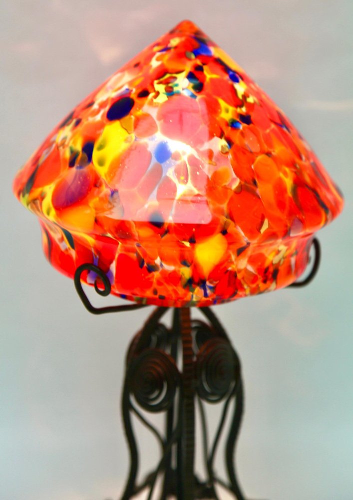 Art Nouveau Lamp in Wrought Iron with Glass Shade Scailmont, 1930s