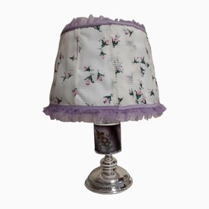 Art Nouveau Lamp with Silver-Plated Metal Foot with Ceramic Insert and Suitable Fabric Screen, 1890s-HOI-1785810