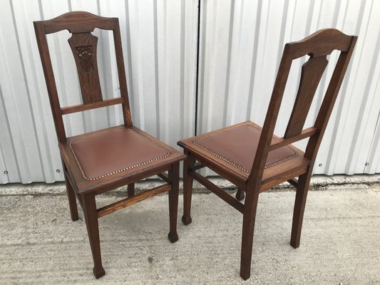 Art Nouveau Leather Chairs, 1920s, Set of 2-WQQ-1246075