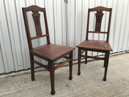 Art Nouveau Leather Chairs, 1920s, Set of 2-WQQ-1246075