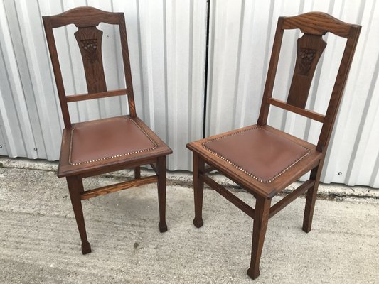 Art Nouveau Leather Chairs, 1920s, Set of 2-WQQ-1246075